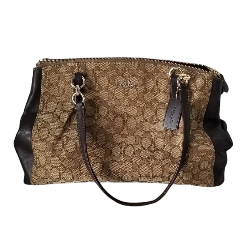 Coach Signature Canvas and Leather Brooke Carryall Purse Light Khaki/Chalk